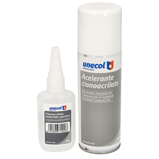 [14010525] Pegamento Cianoacrilato (50 Gr.) con Acelerante (200ml) Especial materiales porosos, multiusos, plasticos, maderas, porcelana.