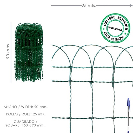 [1210060] Malla Electrosoldada Plastificada Residence Altura 90 cm. Rollo 25 Metros