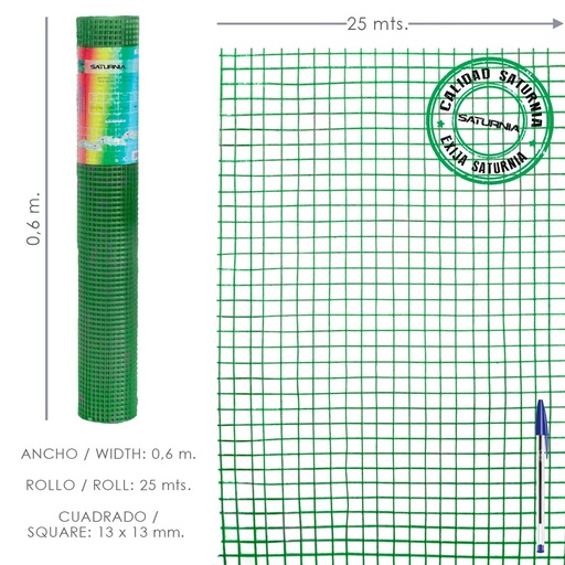 [1200625] Malla Electrosoldada Plastificada Corral 13x13 / Altura 60 cm. / Rollo 25 metros