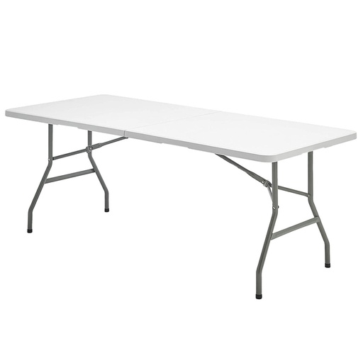 [8044615] Mesa Plegable Rectangular HDPE Multifuncional, Portatil, Resistente,Multiusos 244x76x74 cm. Color Blanco