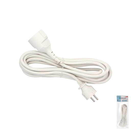 [19010715] Prolongador Cable Electrico 5 metros. Alargadera 16 A. 3500 W. Conexión Sucko 3 Polos + Tierra. Color Blanco