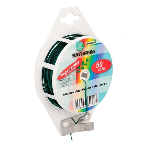 [8060505] Atadura Plastificada Con Dispensador De 50 Metros. Ideal Para Entutorar, Jardin, Bonsais, Macetas, etc. Flexible y Duradero.