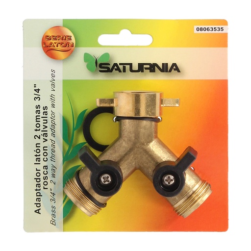 [8063535] Adaptador Manguera Laton 2 Tomas Macho 3/4", Duplicador Grifo, Adaptador 2 Vias, Entrada 3/4" Hembra