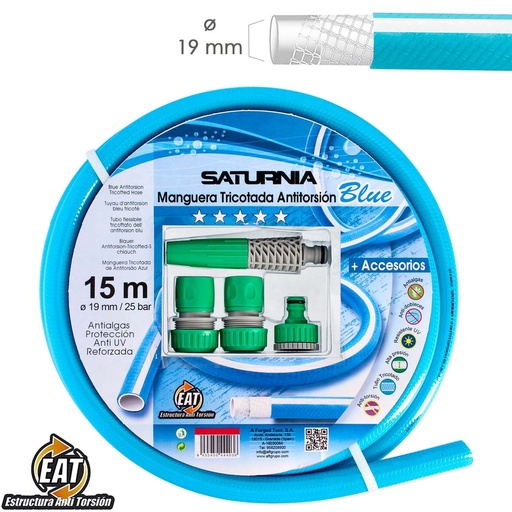 [8071560] Manguera Tricotada No Torsion Blue Ø 19 mm. Rollo 15 metros. Con Accesorios,  Manguera Anti Torsion, Manguera Sin Dobleces,