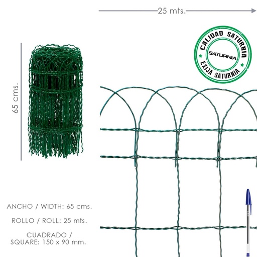 [1210055] Malla Electrosoldada Plastificada Residence Altura 65 cm. Rollo 25 Metros