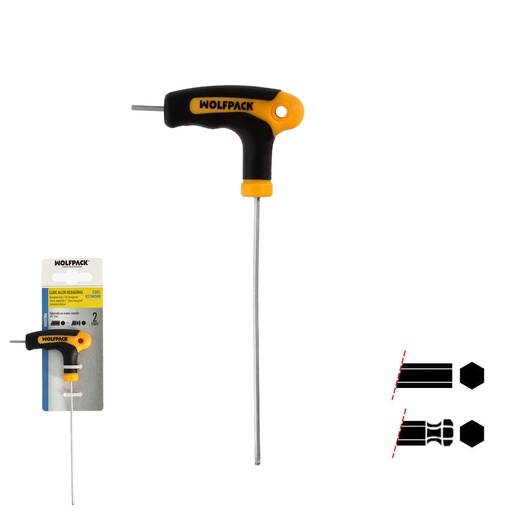 [2104500] Llave Allen Con Bola Mango Bimaterial "Soft Touch" Forma T 2,0 mm. Acero Cromo Vanadio, Destornillador allen, llave hexagonal