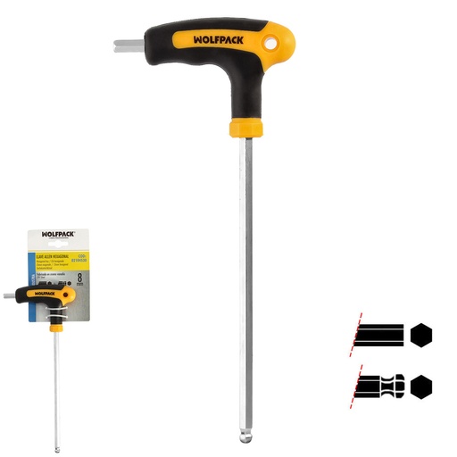 [2104530] Llave Allen Con Bola Mango Bimaterial "Soft Touch" Forma T 8,0 mm. Acero Cromo Vanadio, Destornillador allen, llave hexagonal