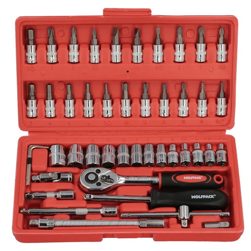 [2350090] Juego Llaves De Vaso y Puntas 1/4" 46 Piezas. Con Apadtador. Cromo Vanadio, Kit Llave Combinada, Kit Carraca, Juego Llaves Vaso