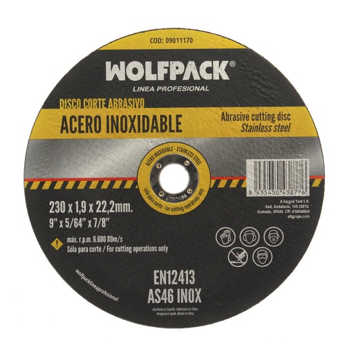 [9011170] Disco Corte Abrasivo Acero Inoxidable Ø 230x Ø 22,2 mm Espesor 1,9 mm Disco Radial / Amoladora Universal Con Todas Las Amoladora