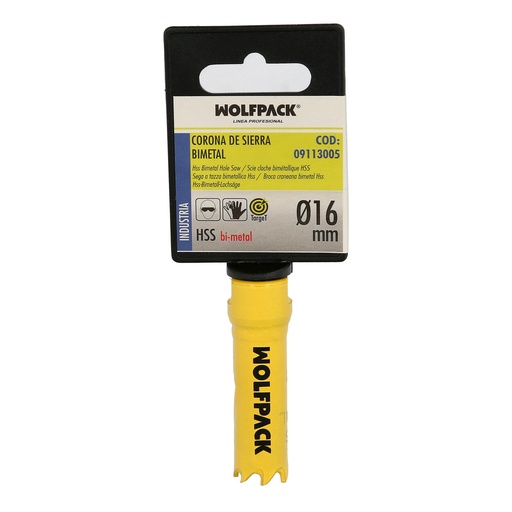[9113005] Corona Sierra Bimetal Ø 16 mm. Templado Termico, Base Reforzada. Corona Madera, Broca Agujeros Madera, Acero, Hierro, Plasticos