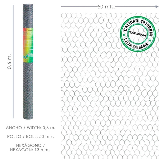 [1170890] Enrejado Triple Torsion 13/  60 cm. Rollo 50 Metros Uso Domestico