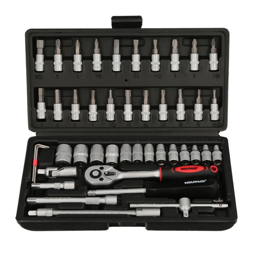 [2350095] Juego Llaves De Vaso y Puntas 1/4" 46 Pzs. Con Apadtador. Cromo Vanadio, Kit Llave Combinada, Kit Carraca,