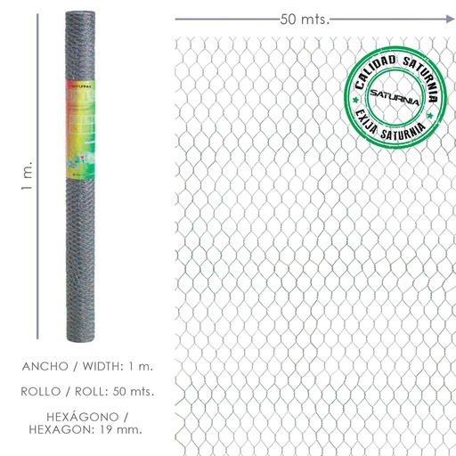 [1170940] Enrejado Triple Torsion 19/ 100 cm. Rollo 50 Metros Uso Domestico