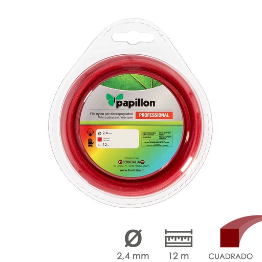 [8061799] Hilo Nylon Desbrozadoras Cuadrado Profesional Ø 2,4 mm. Rollo 12 metros. Hilo Nylon Corte Desbrozadores Hierba, Jardin, Maleza