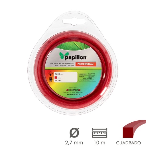 [8061798] Hilo Nylon Desbrozadoras Cuadrado Profesional Ø 2,7 mm. Rollo 10 metros. Hilo Nylon Corte Desbrozadores Hierba, Jardin, Maleza