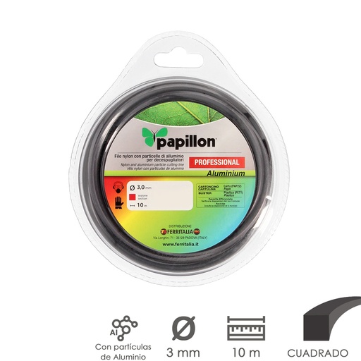 [8061675] Hilo Nylon y Aluminio Desbrozadoras Cuadrado Professional Ø 3,0 mm. Rollo 10 metros. Hilo Nylon Corte Hierba, Jardin, Maleza