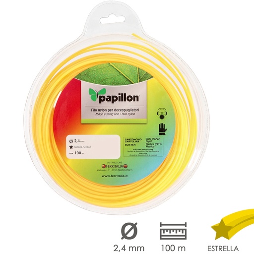 [8061751] Hilo Nylon Desbrozadoras Estrella Ø 2,4 mm. Rollo 100 metros. Hilo Nylon Corte Desbrozadores Hierba, Jardin, Maleza