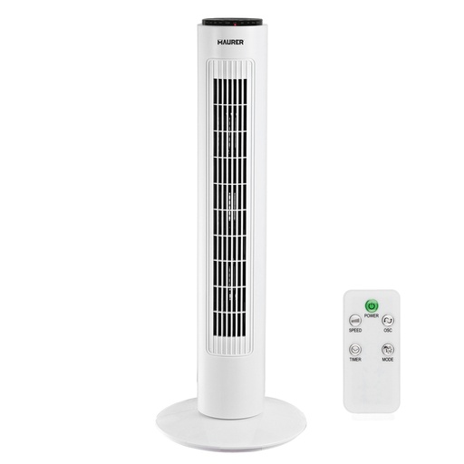 [5380195] Ventilador Maurer Torre 73 cm 3 Velocidades. Funcion Oscilante. Con Temporizador y Mando a Distancia.