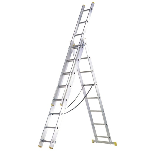 [23010615] Escalera Aluminio 3 Tramos 10+10+10 Peldaños.Plegable, Telescópica, Antideslizante, Resistente.