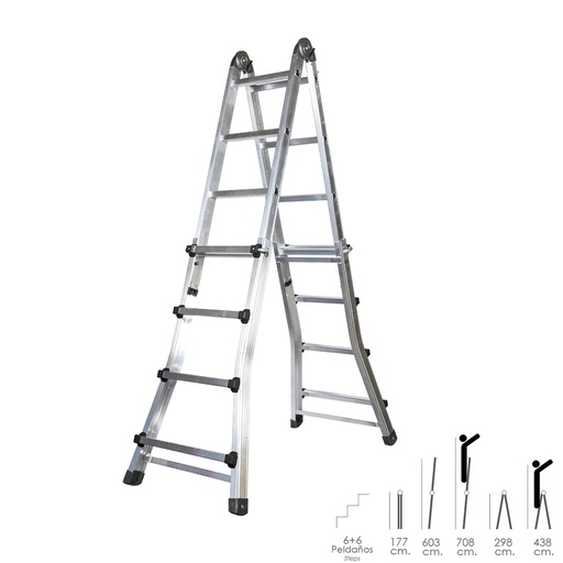 [23010706] Escalera Telescópica Aluminio  6+6 Peldaños Perfil 67 mm.