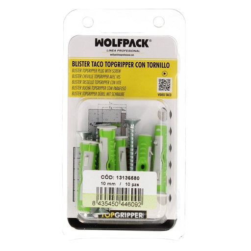 [13136580] Blister Tacos Topgripper Bimaterial Con Tornillos Ø 10 mm. 10 Piezas Taco Anclaje Universal, Taco Hormigon, Taco Pladur