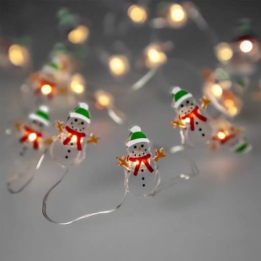 [5490590] Guirnalda Luces Navidad A Pilas 20 Leds Muñecos de Nieve. Luz Calida Uso Interno IP20