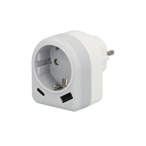 [19110325] Enchufe / Adaptador Schuko Con 2 Tomas, USB A / C. Potencia Maxima 3680 W. Cargador Moviles, Cargador 2 Tomas, Adaptador Moviles