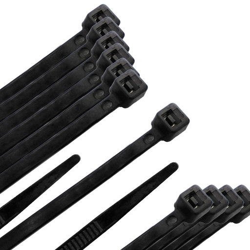 [13050304] Brida Nylon 100%. Color Negro 3,5 x 140 mm. Bolsa 100 unidades. Abrazadera Plastico, Organizador Cables, Alta Resistencia