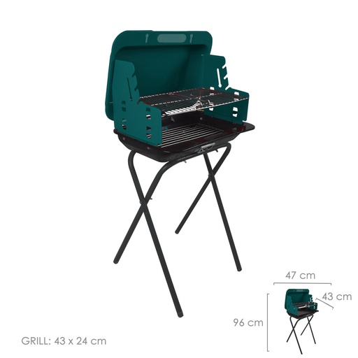 [8130510] Barbacoa Carbon y Leña Plegable Cayuse, Parrillas Regulables. Barbacoa Jardin, Playa, Patio, 47x43,5x96 cm.