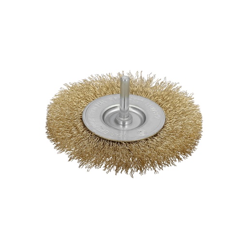 [9100705] Cepillo Acero Latonado Para Taladro. Disco Ø 75 mm. Espiga 1/4" Cepillo Taladro Alambre Latón, Cepillo Limpieza, Cepillo Pulir.