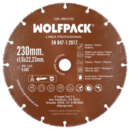[9012155] Disco Corte Madera / Plastico Ø 230 mm. Filo De Carburo De Tungsteno