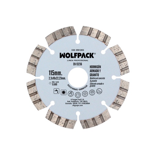 [9012055] Disco Diamante Hormigon Armado / Granito Ø 115 mm. Segmento Diamantado 10 mm.