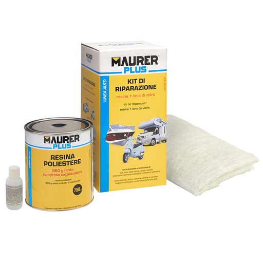 [14075075] Kit Reparación Resina Poliester 750 Ml Con Endurecedor y Fibra De Vidrio