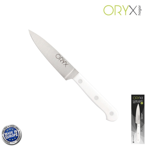 [5800800] Cuchillo Husky Pelador 11 cm. Hoja Acero Inoxidable, Cuchillo Verduras, Cuchillo Cortar Verduras Mango Ergonomico Blanco