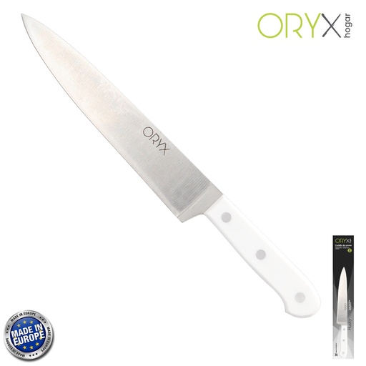 [5800815] Cuchillo Husky Cocina 20 cm. Hoja Acero Inoxidable, Cuchillo Carne, Cuchillo Pescado, Cuchillo Chef, Mango Ergonomico Blanco