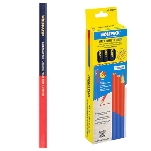 [2550092] Lapiz Carpintero Bicolor 18 cm. (12 Unidades) Lapiz Marcador, Lapiz Carpinteria, Marcador Obra Colo Rojo / Azul