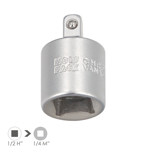 [2109430] Adaptador Reductor  1/2" Hembra A 1/4" Macho. Acero Cromo Vanadio, Aristas Redondas, Reductor Carraca,