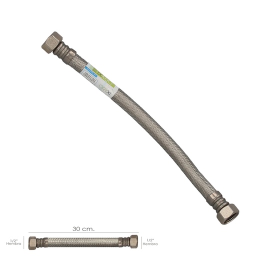 [4010910] Latiguillo Flexible Reforzado Acero Inoxidable Termo Hembra 1/2" - Hembra 1/2" Longitud 300 mm