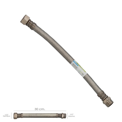 [4010920] Latiguillo Flexible Reforzado Acero Inoxidable Termo Macho 1/2" - Hembra 1/2" Longitud 300 mm