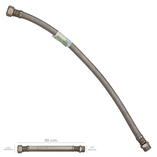 [4010922] Latiguillo Flexible Reforzado Acero Inoxidable Termo Macho 1/2" - Hembra 1/2" Longitud 500 mm