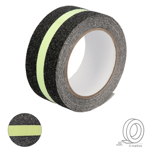 [15050340] Cinta Antideslizante Fluorescente 50 mm x 5 metros. Uso Doméstico.