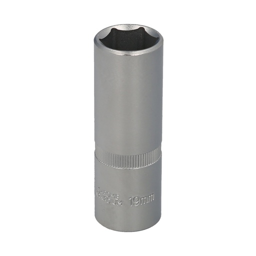 [2109175] Llave Vaso 1/2" Hexagonal Larga 19 mm. Perfil de 6 caras. Acero Cromo Vanadio, Aristas Redondas