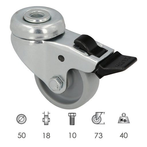 [11111135] Rueda Domestica Ø 50 mm. Agujero Pasante Ø 10 mm. Con Freno