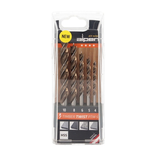 [9084022] Estuche Brocas Alpen Madera Timber Twist Ø 4 a Ø 10 mm. (Blister 5 Unidades)