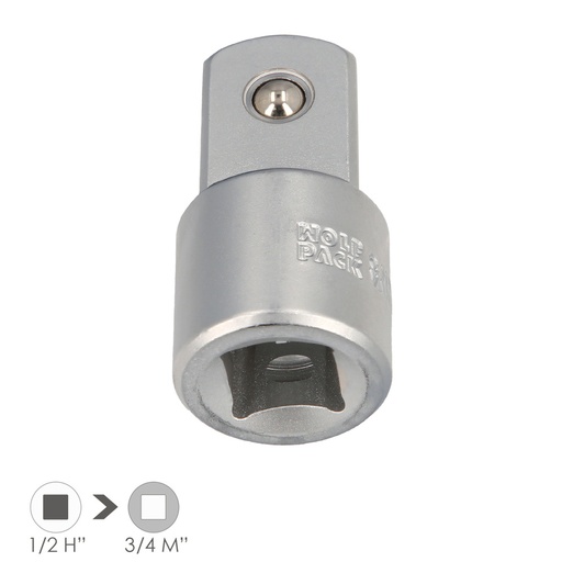 [2109405] Adaptador Aumentador 1/2" Hembra A 3/4" Macho Acero Cromo Vanadio, Aristas Redondas, Reductor Carraca,