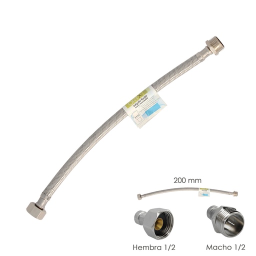 [4010805] Latiguillo Flexible Acero Inoxidable Macho 1/2 - Hembra 1/2 - 200mm