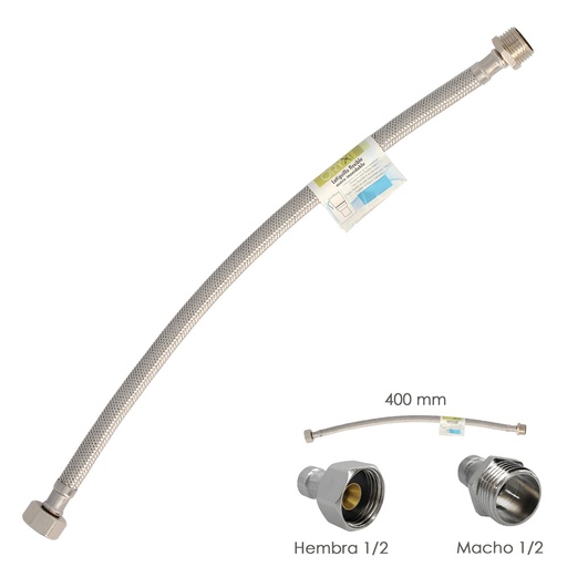 [4010808] Latiguillo Flexible Acero Inoxidable Macho 1/2 - Hembra 1/2 - 400mm
