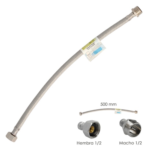 [4010809] Latiguillo Flexible Acero Inoxidable Macho 1/2 - Hembra 1/2 - 500mm