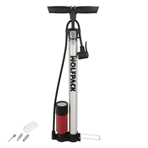 [5230182] Bomba Inflar Bicicleta Con Manometro. Doble Boquilla Valvula Presta y Schrader. Con Adaptadores. Ø 32 x 500 mm. 10 BAR / 160 PSI