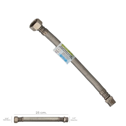 [4010900] Latiguillo Flexible Reforzado Acero Inoxidable Termo Macho 1/2" - Hembra 3/4" Longitud 250 mm